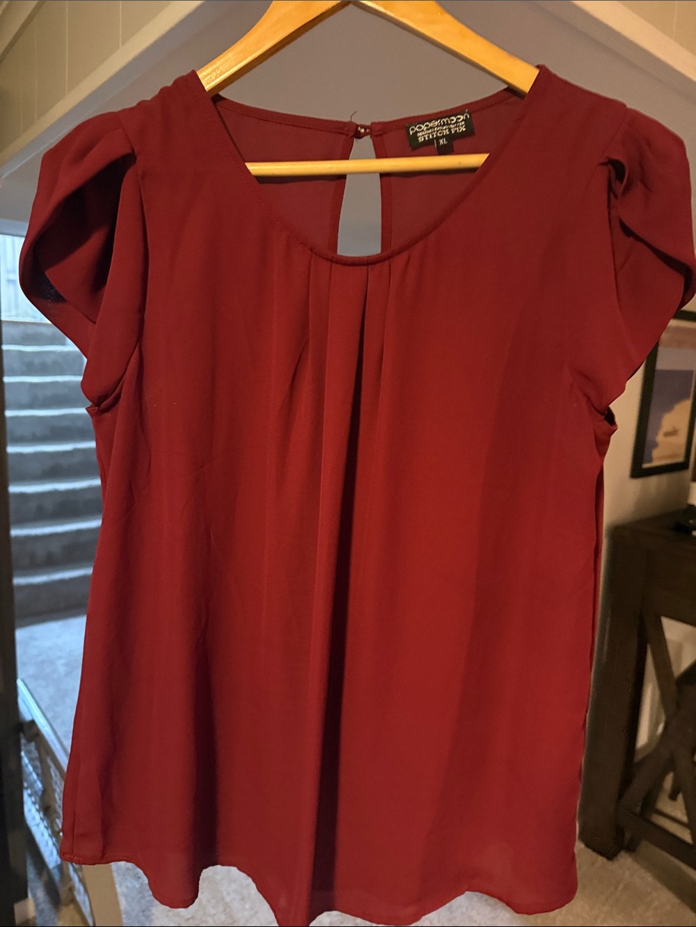 Paper moon Wine-Red Flutter Sleeve Blouse